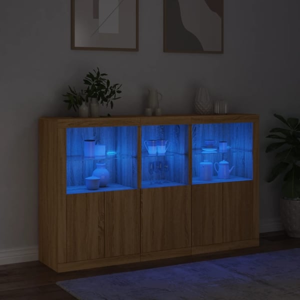 vidaXL Skjenk med LED-lys sonoma eik 162x37x100 cm