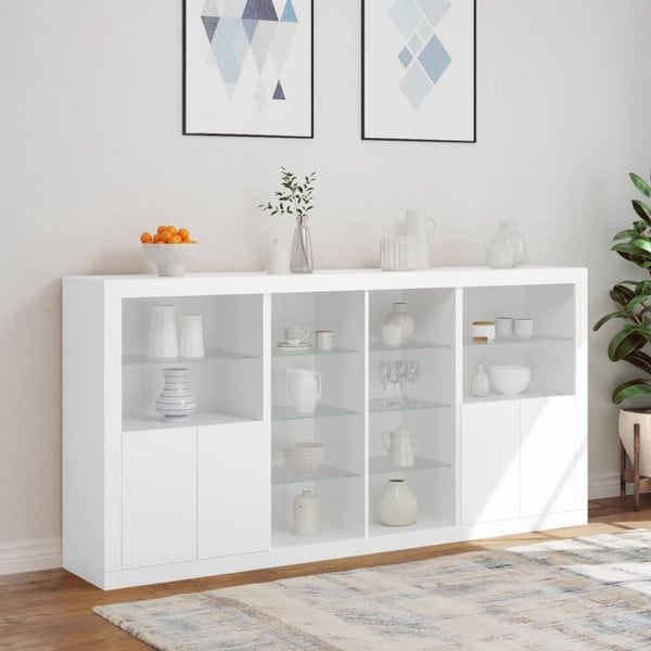 vidaXL Skjenk med LED-lys hvit 202x37x100 cm