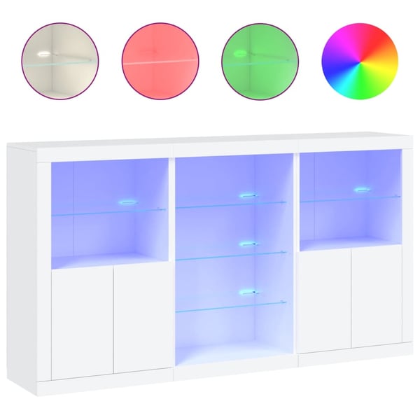 vidaXL Skjenk med LED-lys hvit 181,5x37x100 cm