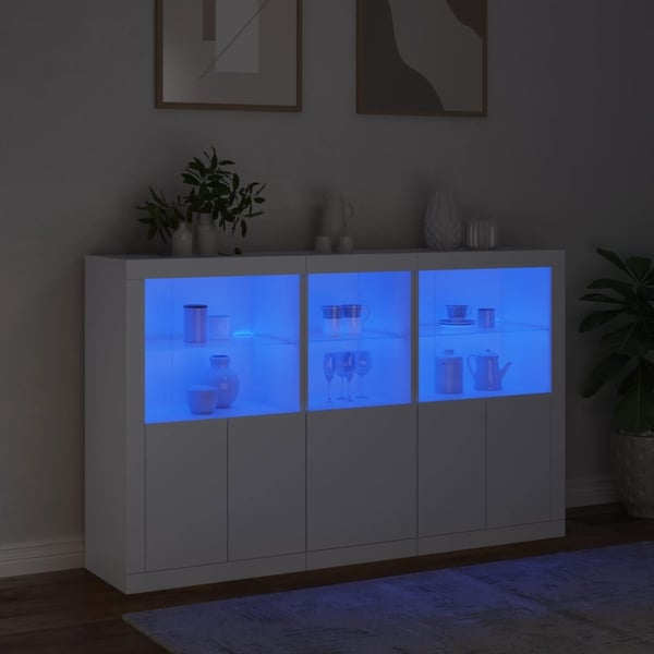 vidaXL Skjenk med LED-lys hvit 162x37x100 cm