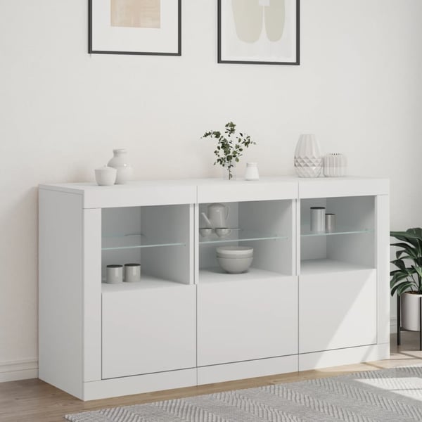 vidaXL Skjenk med LED-lys hvit 123x37x67 cm