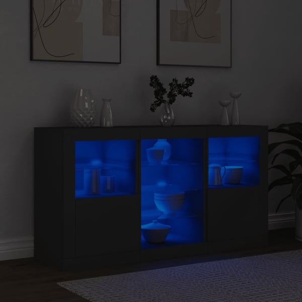 vidaXL Skjenk med LED-lys svart 123x37x67 cm