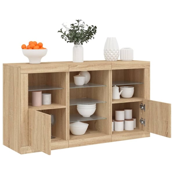 vidaXL skænk med LED-lys 123x37x67 cm sonoma-eg
