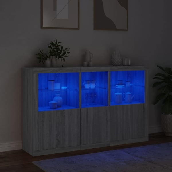 vidaXL Skjenk med LED-lys grå sonoma 162x37x100 cm