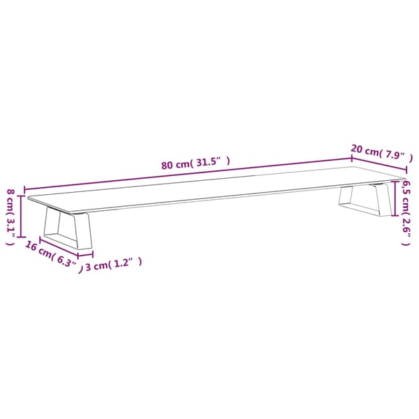 vidaXL Skjermstativ hvit 80x20x8 cm herdet glass og metall
