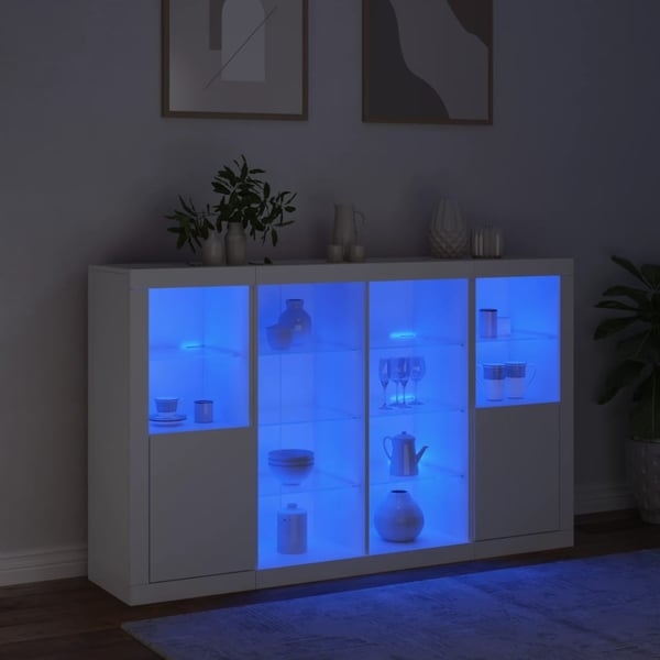 vidaXL Skjenker med LED-lys 3 stk hvit konstruert tre