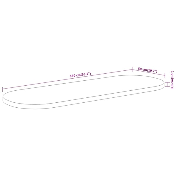 vidaXL Bordplate 140x50x3,8 cm oval heltre akasie