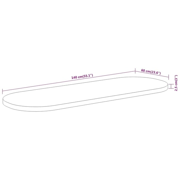 vidaXL Bordplate 140x60x2,5 cm oval heltre akasie