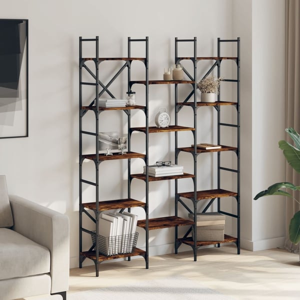 vidaXL Bokhylle røkt eik 127,5x28,5x172,5 cm konstruert tre