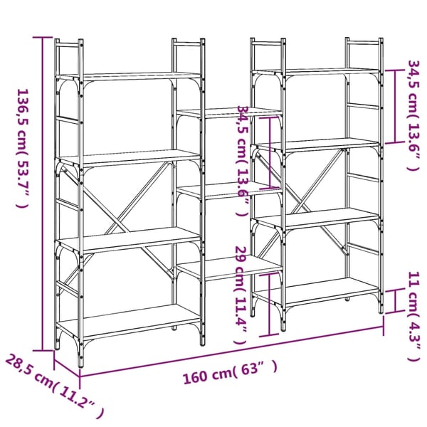 vidaXL bogreol 160x28,5x136,5 cm konstrueret træ brun egetræsfarve