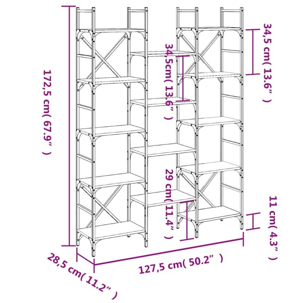 vidaXL bogreol 127,5x28,5x172,5 cm konstrueret træ sort