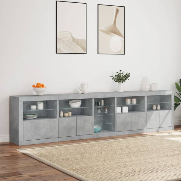 vidaXL Skjenk med LED-lys betonggrå 283x37x67 cm