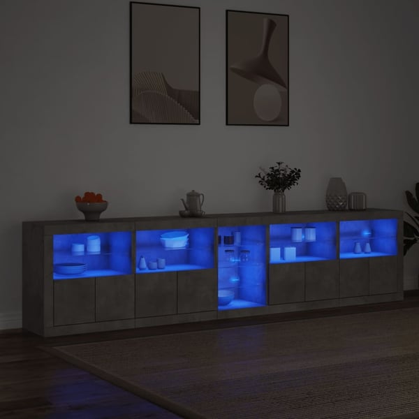 vidaXL Skjenk med LED-lys betonggrå 283x37x67 cm