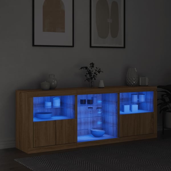 vidaXL Skjenk med LED-lys sonoma eik 181,5x37x67 cm