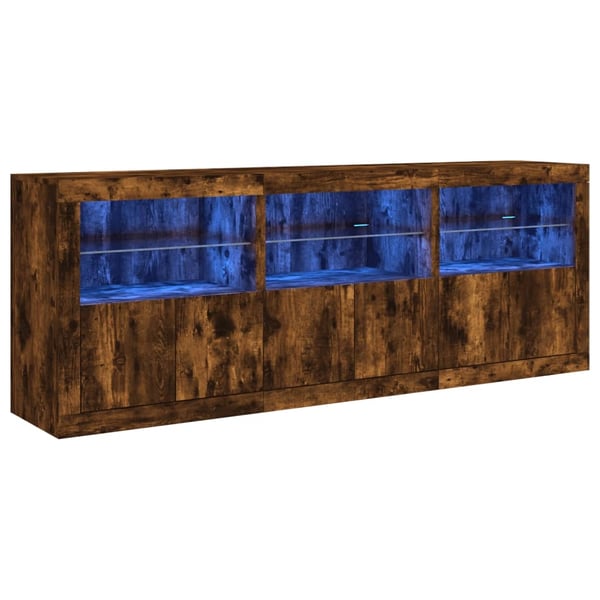 vidaXL skænk med LED-lys 181,5x37x67cm røget egetræsfarve