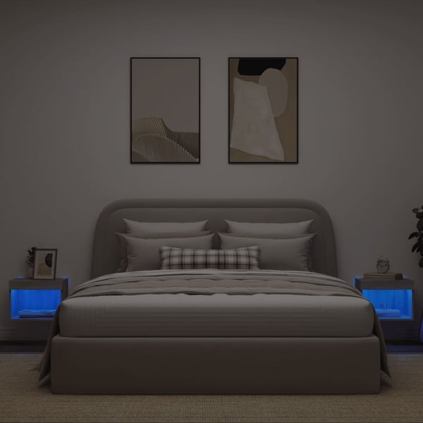 vidaXL Veggmontert nattbord med LED-lys 2 stk grå sonoma