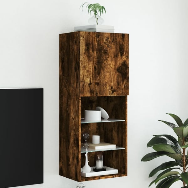 vidaXL TV-benk med LED-lys røkt eik 40,5x30x102 cm