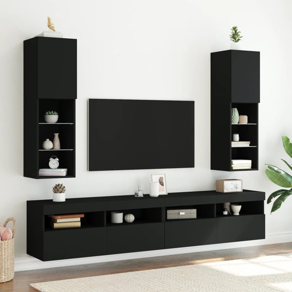 vidaXL tv-bord med LED-lys 30,5x30x102 cm sort