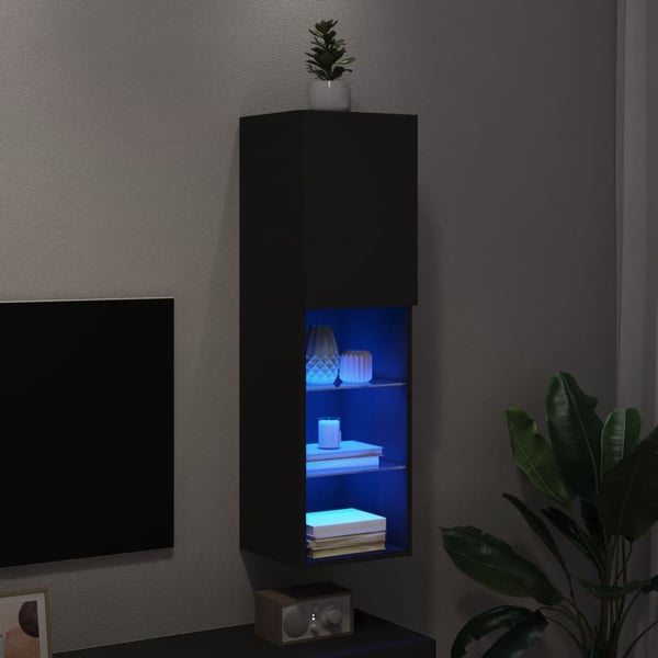 vidaXL tv-bord med LED-lys 30,5x30x102 cm sort