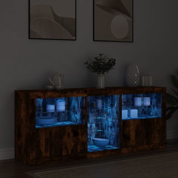 vidaXL skænk med LED-lys 162x37x67 cm røget eg