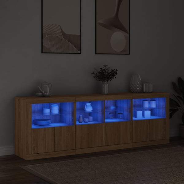 vidaXL Skjenk med LED-lys sonoma eik 202x37x67 cm