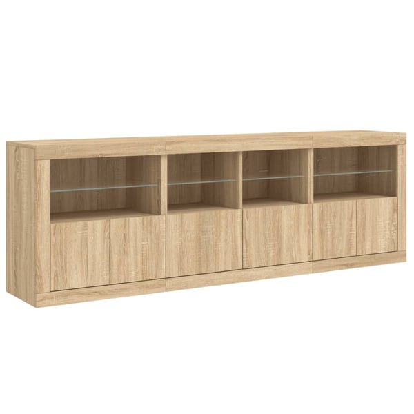 vidaXL Skjenk med LED-lys sonoma eik 202x37x67 cm