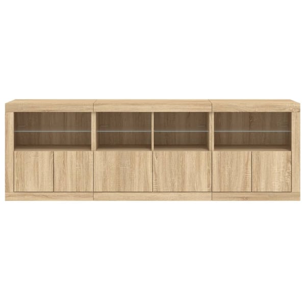 vidaXL Skjenk med LED-lys sonoma eik 202x37x67 cm
