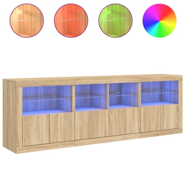 vidaXL Skjenk med LED-lys sonoma eik 202x37x67 cm