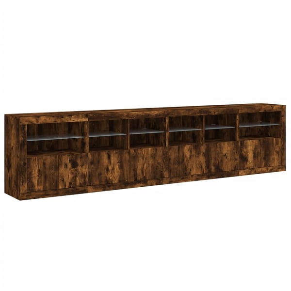 vidaXL Skänk med LED-belysning rökfärgad ek 283x37x67 cm