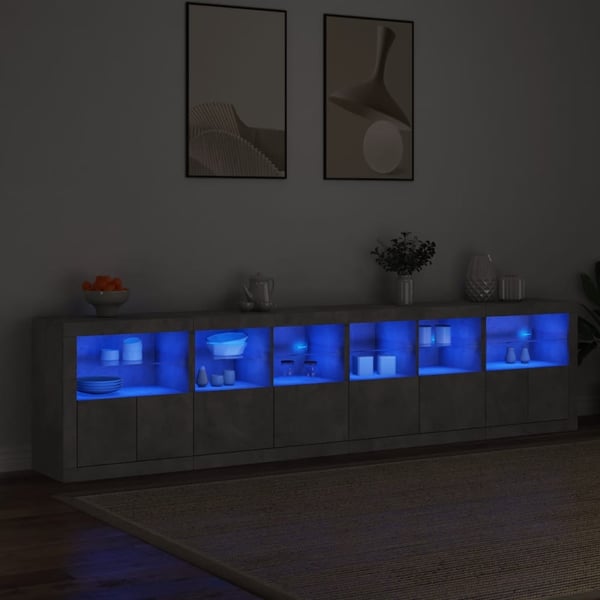 vidaXL Skjenk med LED-lys betonggrå 283x37x67 cm