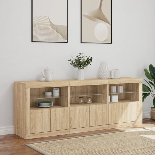 vidaXL skænk med LED-lys 181,5x37x67 cm sonoma-eg
