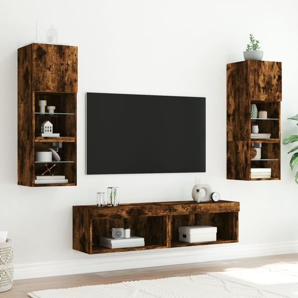 vidaXL TV-benk med LED røkt eik 60x30x30 cm