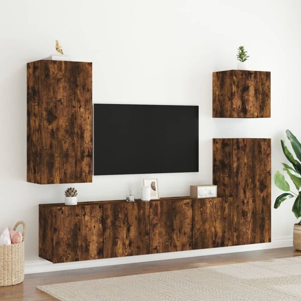 vidaXL Veggmonterte TV-benker 2 stk røkt eik 80x30x41 cm