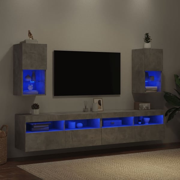 vidaXL TV-benker med LED-lys 2 stk betonggrå 30,5x30x60 cm