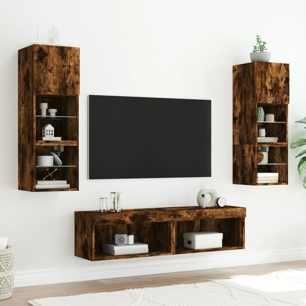 vidaXL TV-benker med LED-lys 2 stk røkt eik 60x30x30 cm
