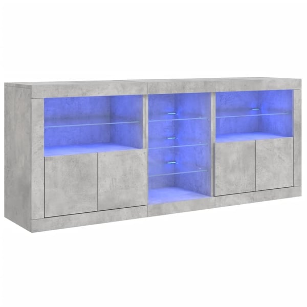 vidaXL Skjenk med LED-lys betonggrå 181,5x37x67 cm