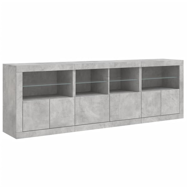 vidaXL Skjenk med LED-lys betonggrå 202x37x67 cm