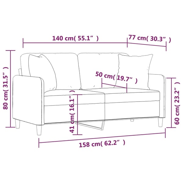 vidaXL 2-sits soffa med prydnadskuddar mörkgrå 140 cm tyg