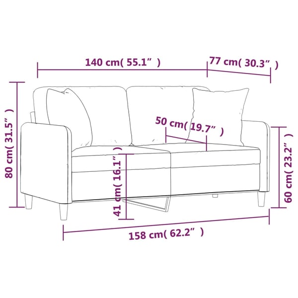vidaXL 2-personers sofa med pyntepuder 140 cm stof sort