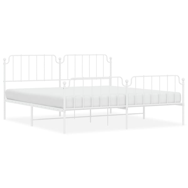 vidaXL Sengeramme i metall med hode- og fotgavl hvit 193x203 cm