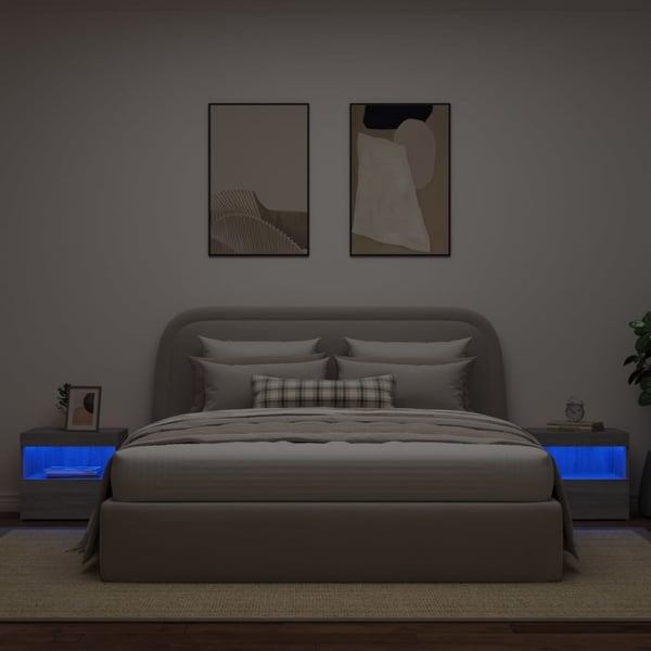 vidaXL Nattbord med LED 2 stk grå sonoma 50x40x45 cm
