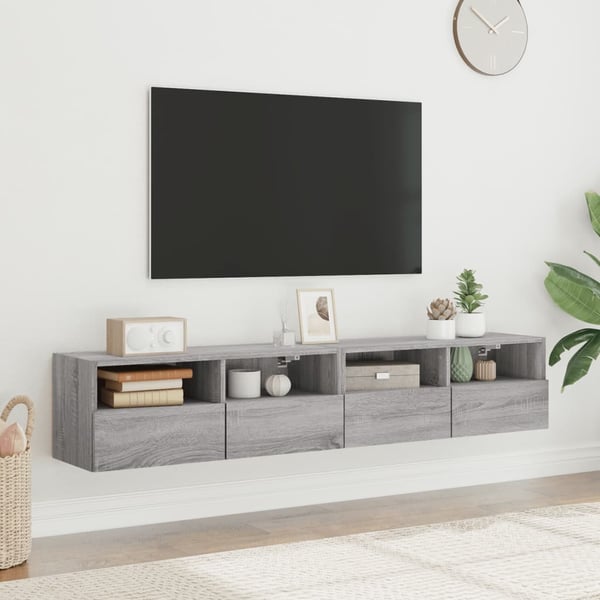 vidaXL Vegghengt TV-benk 2 stk grå sonoma 80x30x30 cm konstruert tre
