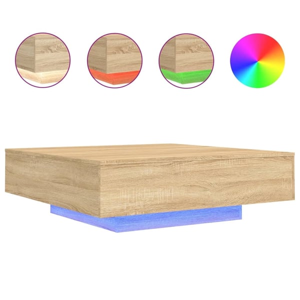 vidaXL Salongbord med LED-lys sonoma eik 100x100x31 cm