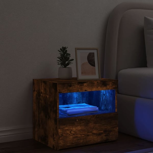 vidaXL Nattbord med LED røkt eik 50x40x45 cm