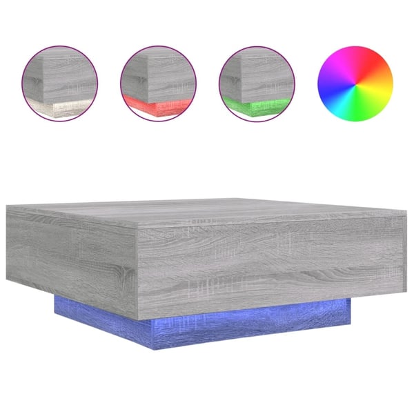 vidaXL Sohvapöytä LED-valoilla harmaa Sonoma 80x80x31 cm