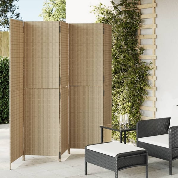 vidaXL Tilanjakaja 5 paneelia beige polyrottinki