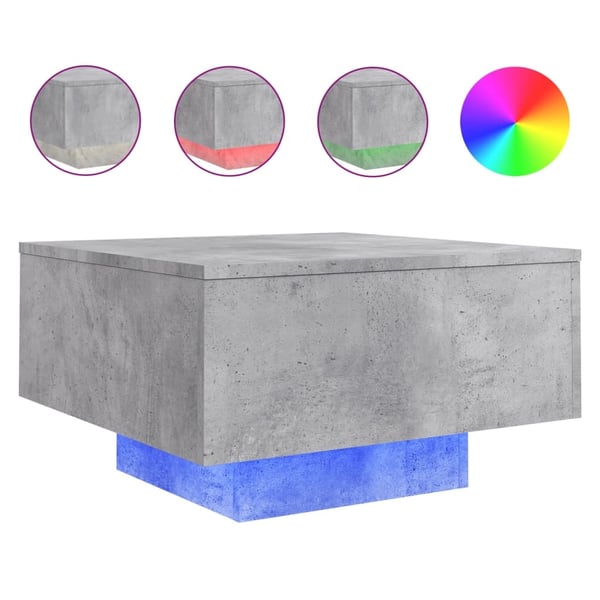 vidaXL Salongbord med LED-lys betonggrå 55x55x31 cm