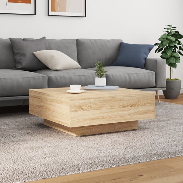 vidaXL Salongbord med LED-lys sonoma eik 80x80x31 cm
