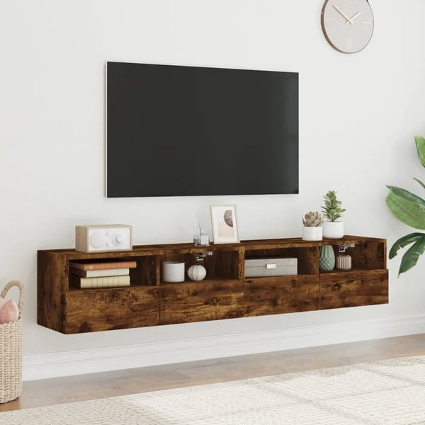 vidaXL Vegghengte TV-benker 2 stk røkt eik 80x30x30 cm konstruert tre