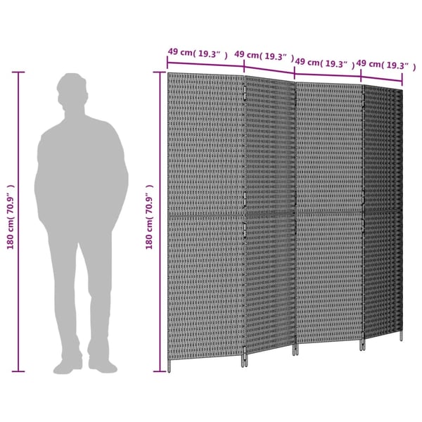 vidaXL rumdeler 4 paneler polyrattan brun